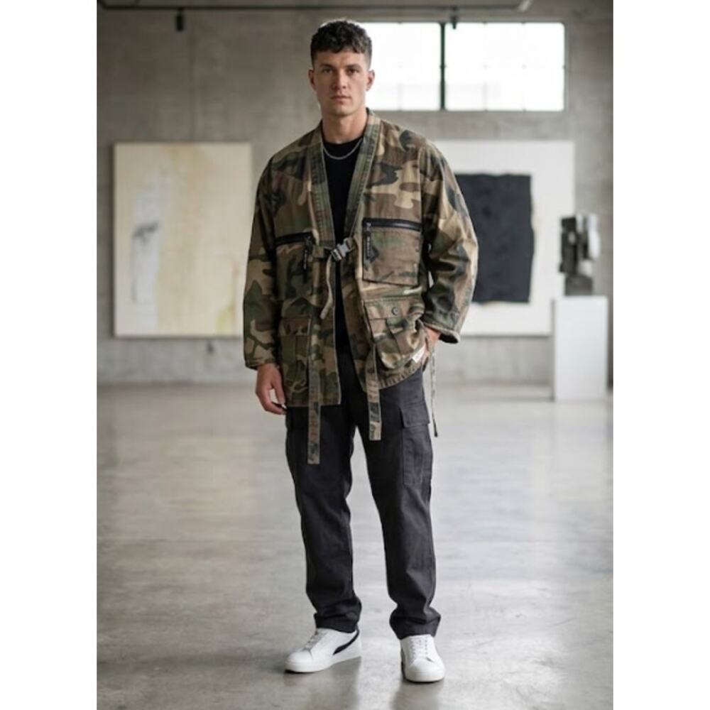 Mostly Heard Rarely Seen Camo Combat Kimono Jacket Noragi Streetwear L/XL